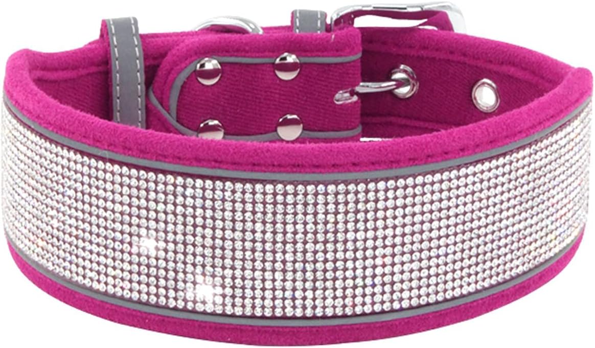 Rhinestone Dog Collar with Reflective Stripe, Crystal Decoration, Adjustable Design and Soft Comfortable Material