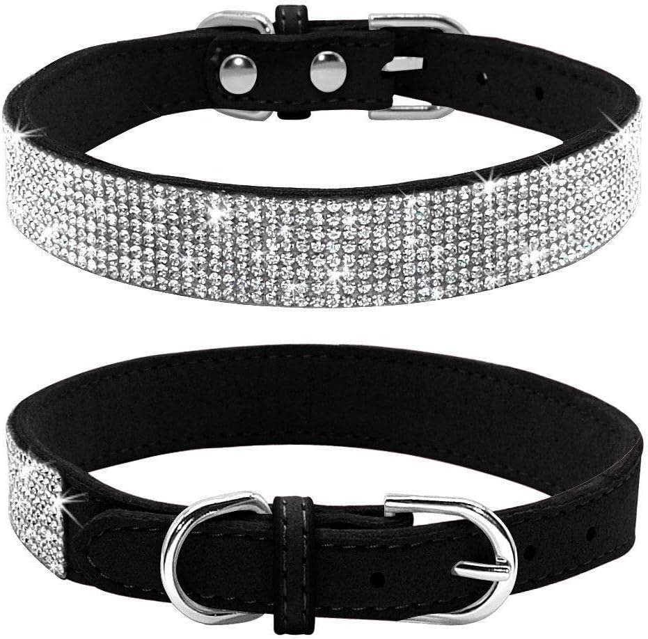 Rhinestone Dog Collar with Crystal Decoration, Soft Leather Material and Adjustable Fit