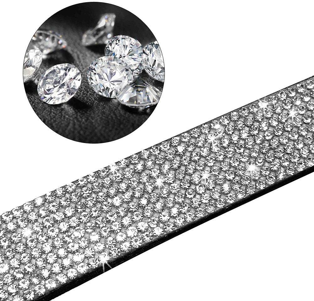 Rhinestone Dog Collar with Crystal Decoration, Soft Leather Material and Adjustable Fit - Image 2