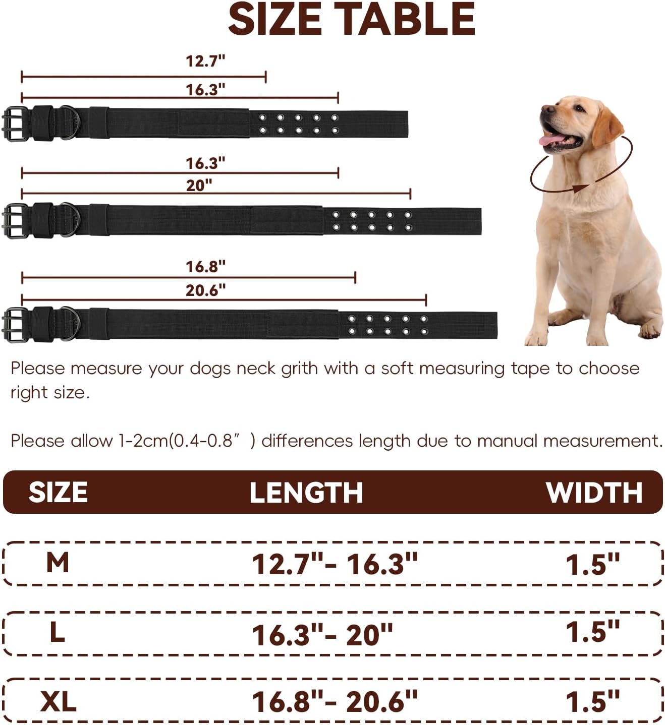 Heavy Duty Nylon Dog Collar with Metal Buckle, D-Ring Attachment and Adjustable Thick Strap - Image 2