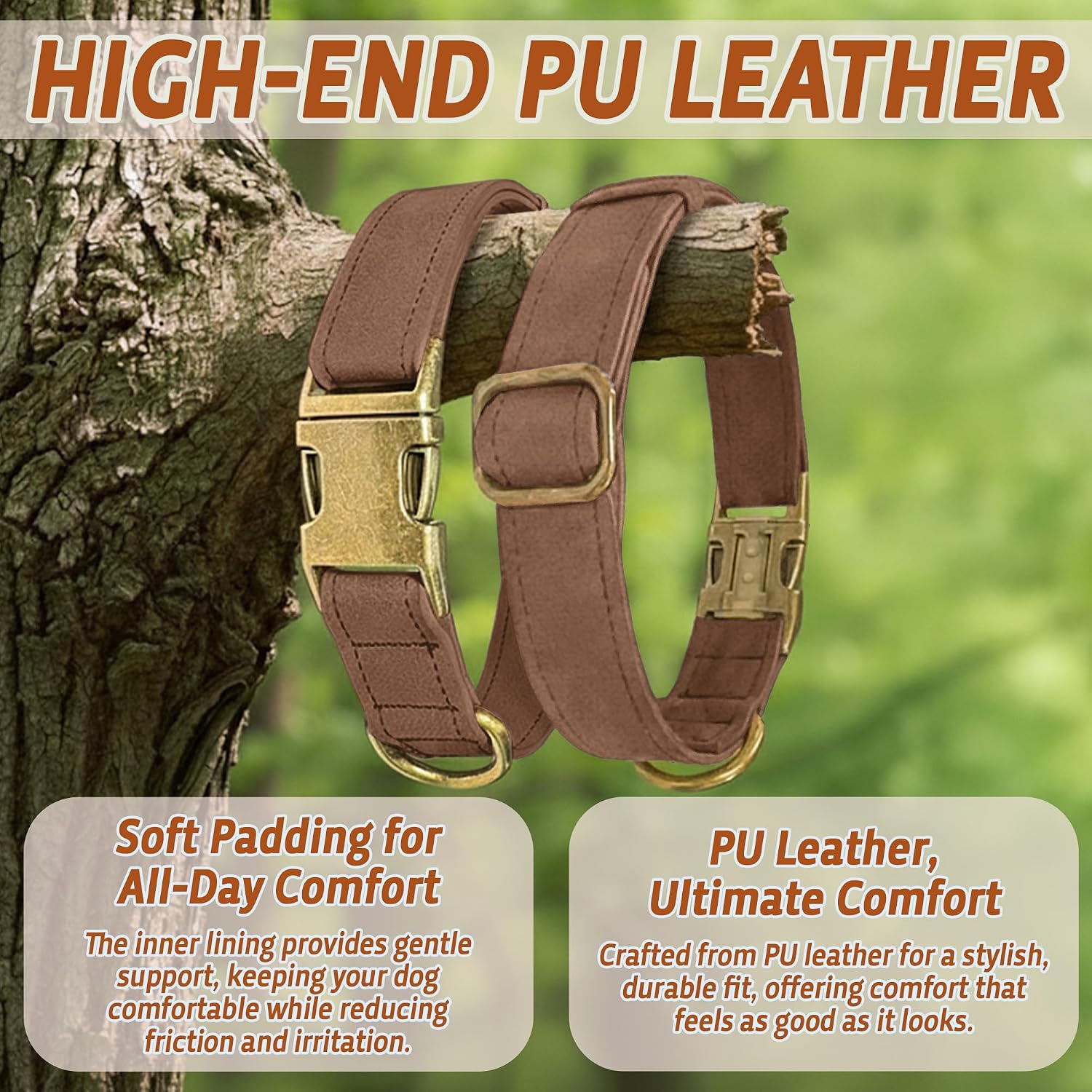 PU Leather Dog Collar with Adjustable Buckle, Soft Material and Comfortable Walking Design for Small Medium Large Dogs - Image 2
