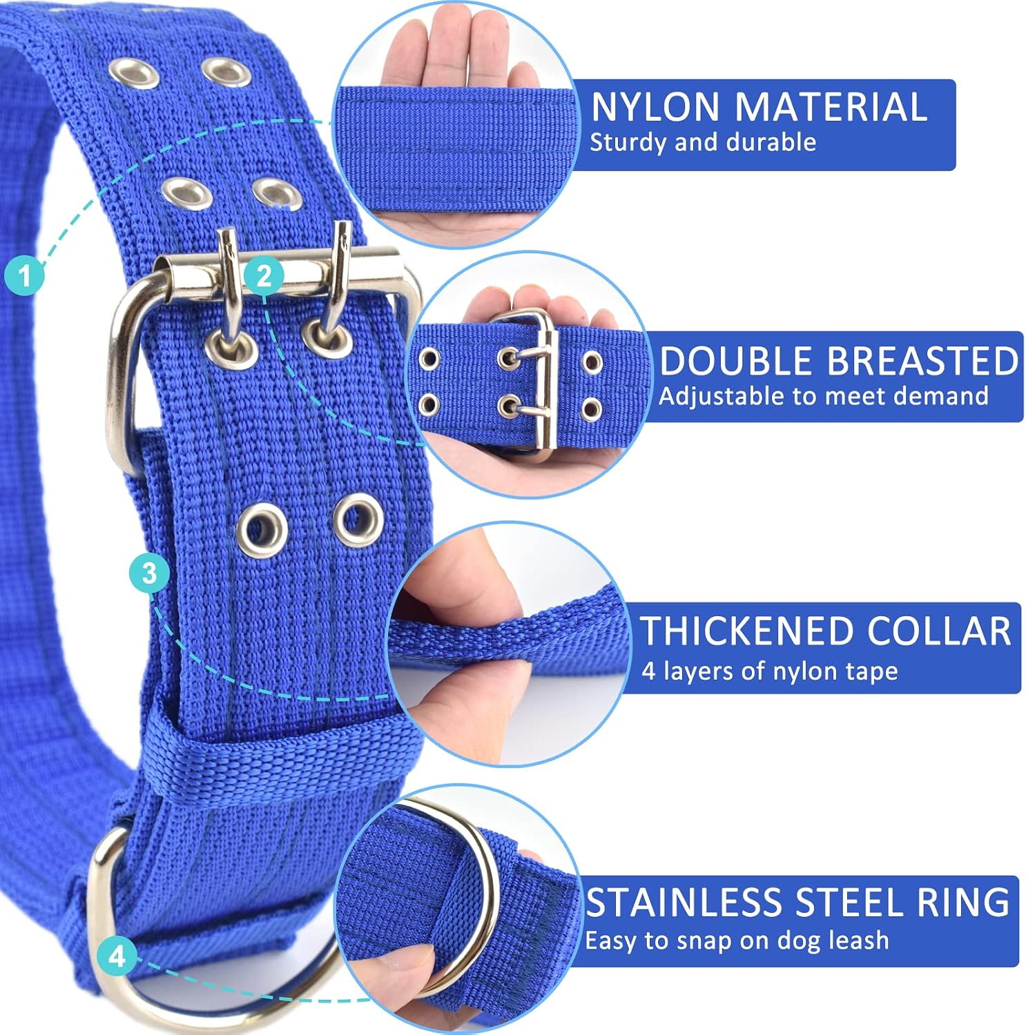 Adjustable Nylon Dog Collar with Double Row Buckle, D-Ring Attachment and Outdoor Walking Design - Image 2